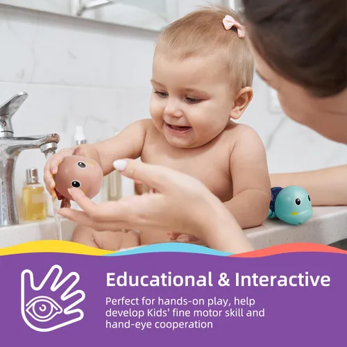 Vista 10 de LiKee Juguetes de baño, paquete de 3 con 3 colores, lindas tortugas de natación, juguetes de cuerda para bebés de 1 año en adelante, juguetes