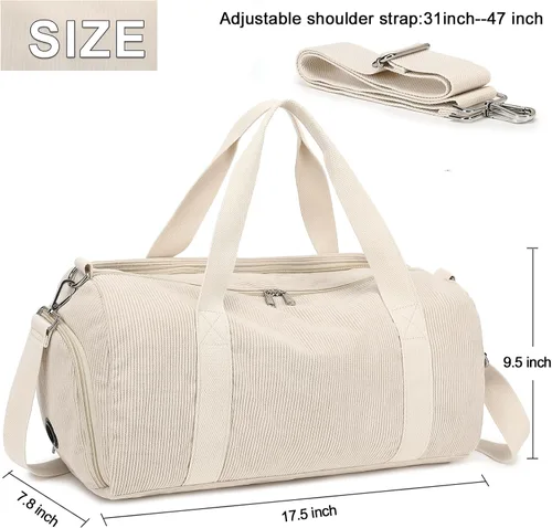 Vista 6 de Bolsa de lona para gimnasio, deportes, mujeres y niñas, bolsa de viaje de entrenamiento para fin de semana con compartimento para zapatos y bolsillo