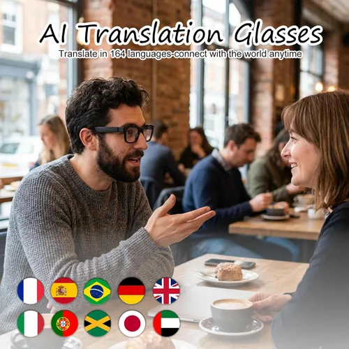 Vista 4 de Lentes inteligentes AI con lentes de cambio de color, gafas Bluetooth para hombres y mujeres con traducción más de 160 idiomas asistente de voz