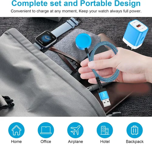 Vista 7 de Cargador de reloj Samsung para Galaxy Watch8 Classic/7/6 Cable de carga USB magnético inalámbrico cable de carga de 3 pies con adaptador QC para Azul