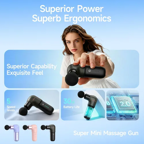 Vista 6 de HEYCHY Super Mini Pistola de Masaje, Masajeador de Percusión para Tejidos Profundos, Pistola de Masaje Deportiva Compacta para Viajes, Pistola