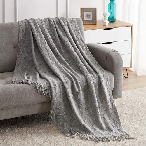 Vista 12 de Bourina Manta de punto decorativa con textura, unicolor y suave, para sofá, 50 x 60 pulgadas, almendra Knitted Throw Blanket 50x60 Inches, Soft