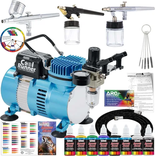 Vista 8 de Kit completo del sistema de aerógrafo multiuso Master para aerografía profesional con 3 aerógrafos Master, kit de pintura con aerógrado de 6
