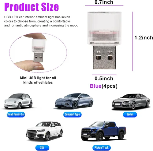Vista 2 de 4 luces LED USB para el interior del automóvil, con interfaz automotriz USB enchufable, lámparas nocturnas de carga, mini luz LED