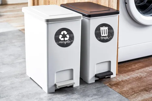 Vista 4 de Imanes rústicos de basura y reciclaje, imán de reciclaje de granja de 3.5 pulgadas para basura, calcomanías magnéticas de reciclaje para cubo
