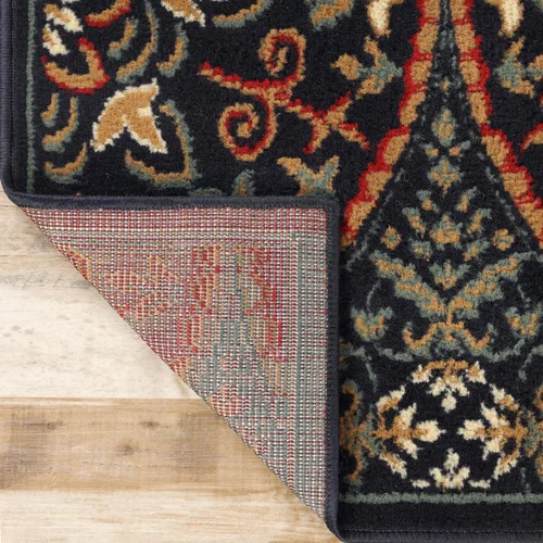 Vista 4 de SUPERIOR Alfombra de pasillo para interiores con respaldo de yute, decoración floral geométrica para el piso del hogar para entrada, cocina, Azul