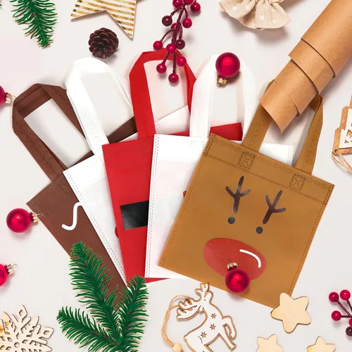 Vista 3 de FHzytg Paquete de 20 bolsas de regalo de Navidad, bolsas de favor de fiesta de Navidad con estampado de hombre de jengibre, muñeco de nieve, reno