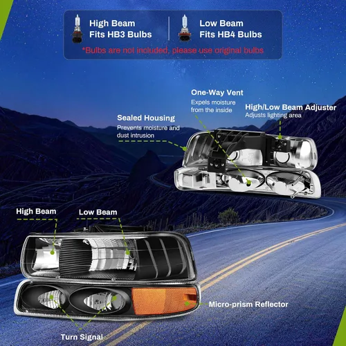 Vista 4 de AUTOSAVER88 - Conjunto de faros delanteros compatible con Chevy Silverado 99-02, color negro También compatible con Chevy Suburban/Tahoe