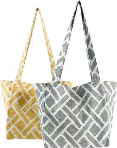 Vista 18 de HPD Half Price Drapes Bolsas de compras reutilizables para comestibles, paquete de 2 bolsas de algodón ligeras PRCT-GB81602-ST, Aiden Geometric
