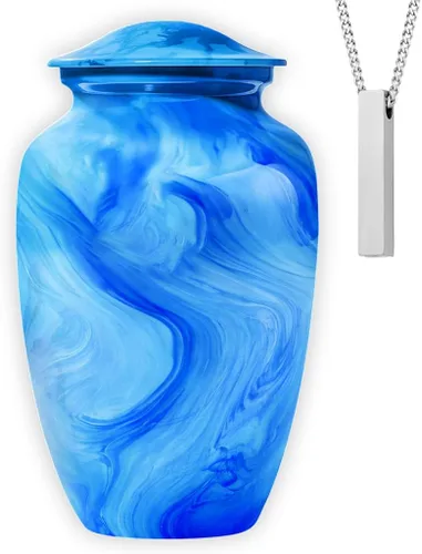 Vista 8 de Set of 6 Cremation Urns for Human Ashes Includes 1 Large Urn with 4 Small Keepsakes & 1 Silver Necklace - Black Marble