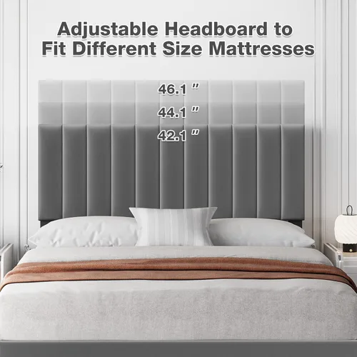 Vista 4 de IDEALHOUSE Base de cama de tamaño matrimonial con cabecera ajustable, plataforma tapizada de terciopelo con soporte de listones de madera,