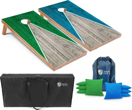 Vista 14 de Tailgating Pros Juego de tablero de Cornhole ligero con diseño piramidal con bolsas de frijoles y estuche de transporte, juego de cornhole
