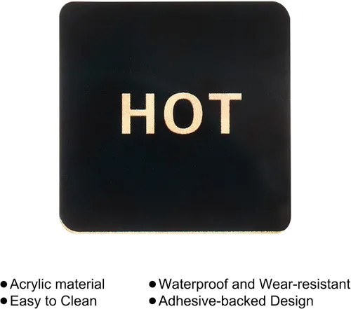 Vista 4 de PATIKIL Etiqueta autoadhesiva para agua caliente/fría, paquete de 5 pares/10 calcomanías cuadradas acrílicas para fregaderos de grifos, negro/dorado