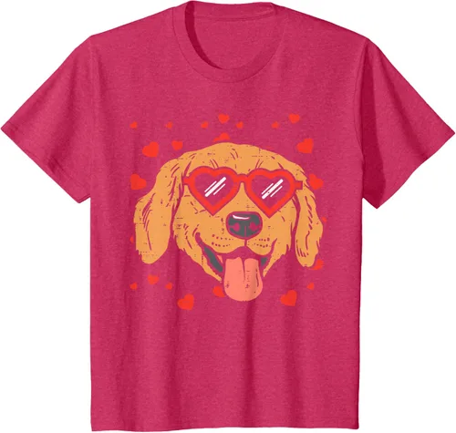 Vista 53 de Golden Retriever cara corazón gafas día de San Valentín perro regalo camiseta Negro
