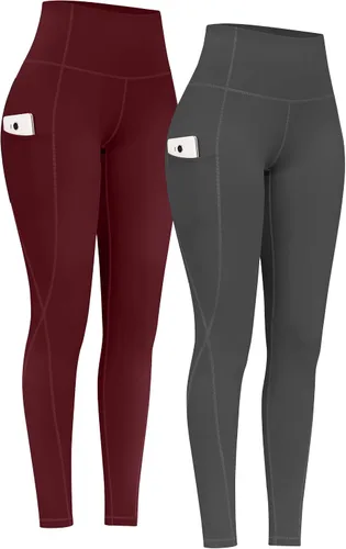 Vista 17 de PHISOCKAT Paquete de 2 pantalones de yoga de cintura alta con bolsillos, leggings de control de abdomen, leggings de yoga elásticos en 4 direcciones