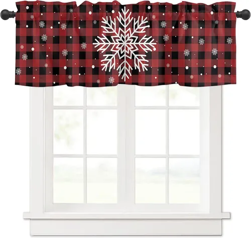 Vista 14 de Christmas Valances for Windows Kitchen Curtains Christmas Balls Bell Window Valance, Gold Star Snowflake Pine Needle Short Topper Window Curtain