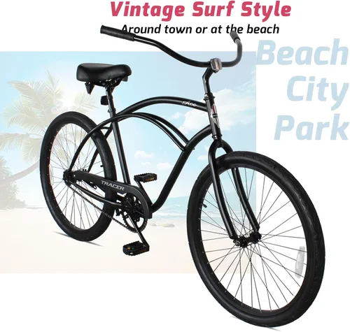 Vista 5 de Tracer ACE - Bicicleta crucero de playa de una sola velocidad de 26 pulgadas con freno de posavasos para hombres y mujeres, varios