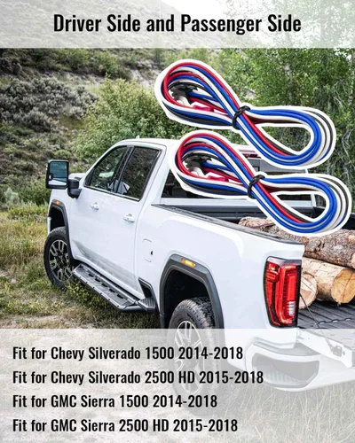 Vista 2 de Arnés de cableado para espejos de remolque Compatible con Chevy Silverado GMC Sierra 1500 2500HD 2014-2018, luces de marcha atrás y señal de giro, 2