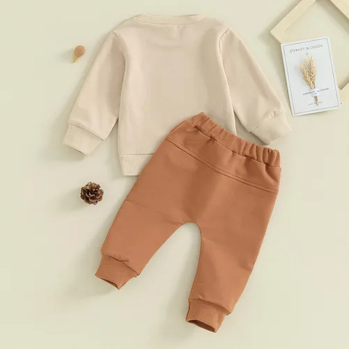 Vista 50 de Conjunto de 2 piezas de sudadera con estampado de letras y cuello redondo para bebé niño