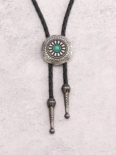Vista 428 de Jeilwiy Corbata de bolo para hombre, corbata de vaquero occidental, collar de corbata de bolo dorado, corbata de cuero, corbata de Halloween