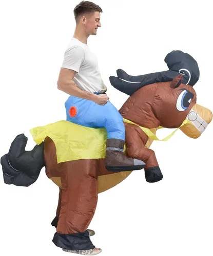 Vista 3 de IHGYT Disfraz inflable de caballo para montar en el aire, traje de fiesta, Halloween y Navidad, cosplay, tamaño adulto, Camello