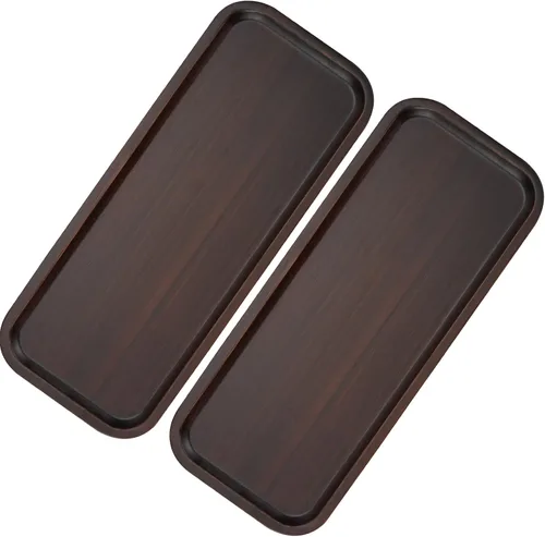 Vista 8 de JOIKIT Bandeja rectangular de madera de nogal de 14 x 5.9 pulgadas, bandeja de baño de madera maciza decorativa para galletas, pan, queso, café, té