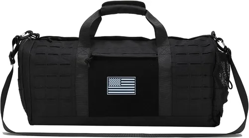 Vista 2 de SEYATULLH Bolsa de lona táctica militar para hombres y mujeres con compartimento para zapatos, bolsa de gimnasio, bolsa de fitness, bolsa