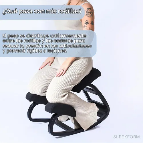 Vista 5 de Sleekform Silla ergonómica de rodillas Taburete balanceado de madera Silla de postura para malas espaldas, dolor de cuello y alivio de tensión
