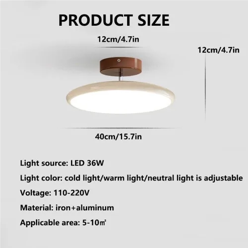 Vista 2 de Round Semi Flush Mount Ceiling Light Retro Adjustable Three Color Temperature Eye Protection Indoor Lamp for Bedroom Office Kitchen Living Yellow