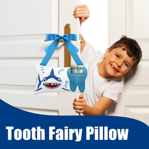 Vista 6 de Almohada de hada de dientes con bolsillo para niñas y niños, almohada de dientes de hadas de dientes, bolsa de recuerdo de dientes, 8.6 x 4.8