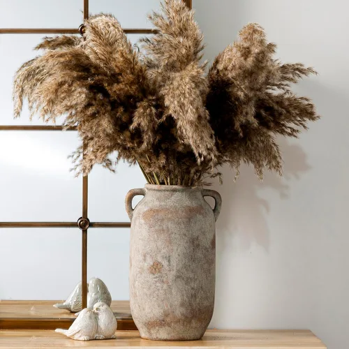 Vista 8 de Florero Grande para Decoración del Hogar - Jarrones de Mesa Rústicos de Granja de Cerámica de 12 Pulgadas de Alto con Asa, Decoración de Sala