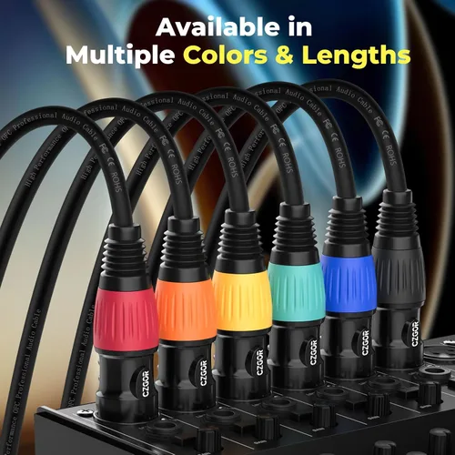 Vista 6 de Cable DMX de 10 pies, paquete de 6, cables flexibles XLR chapados en oro de 3 pines Hombre a hembra, compatible con micrófono, luz de escenario