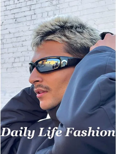 Vista 5 de Pro Acme Wrap Around Oval Sunglasses with Moon Fashion Sports Sunglasses Futuristic UV400 Shades Y2k Trendy