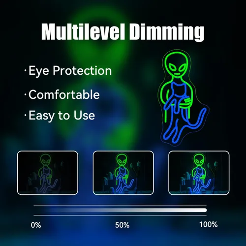 Vista 5 de Ineonlife Letreros de neón de alienígena verde, divertidos letreros de neón de gato alienígena para cueva de hombres, luz LED, decoración de arte