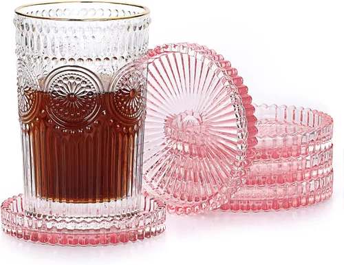 Vista 19 de JUXYES Juego de 5 posavasos de cristal tono ámbar redondos, tapetes para tazas de vidrio, posavasos para bebidas, café, té, vino, posavasos