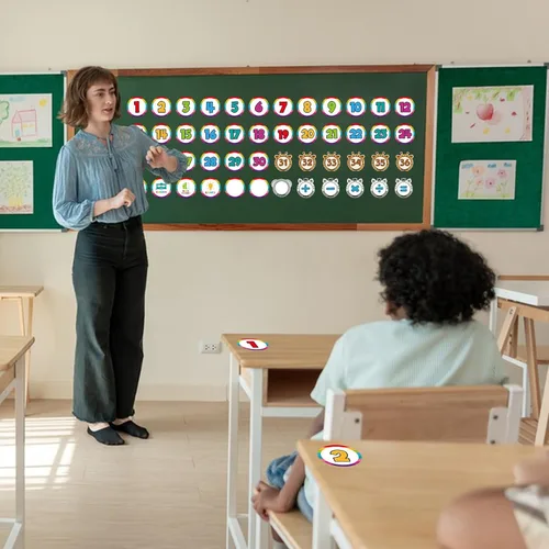 Vista 2 de FLYAB 36 puntos de línea para piso de aula, calcomanías de números de 4 pulgadas para el aula número 1-30, puntos adhesivos para regreso a
