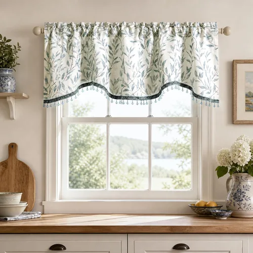 Vista 25 de VOGOL Cenefa floral negra para ventanas, patrón de pájaro, 52 x 18 pulgadas *Pájaro dorado