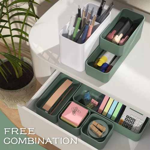 Vista 5 de CHANCETSUI Organizador de maquillaje, juego de organizadores de cajones apilables, organizador de escritorio de baño y encimera de tocador