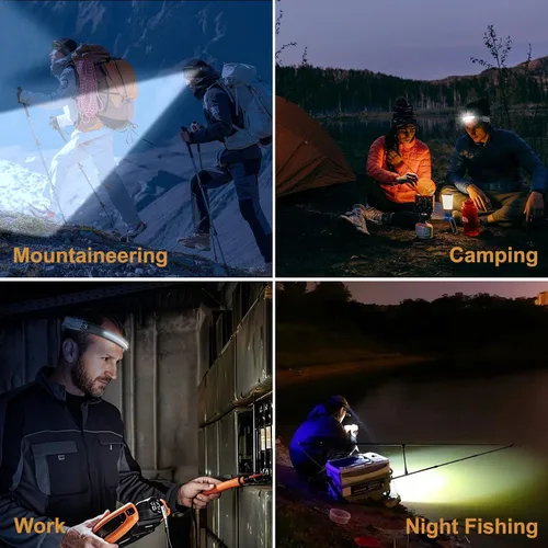 Vista 9 de Faro LED recargable, paquete de 2 Impermeable, sensor de movimiento, casco duro con clips, haz ancho de 230°, 6 modos