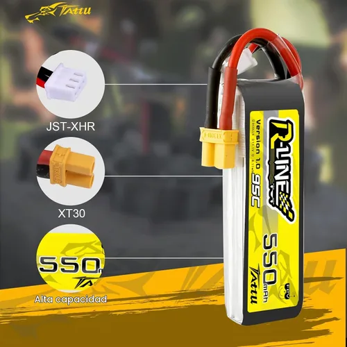Vista 5 de TATTU R-Line 3S Lipo Batería 550mAh 11.1V 95C con XT30 Plug para FPV Racing Quadcopter