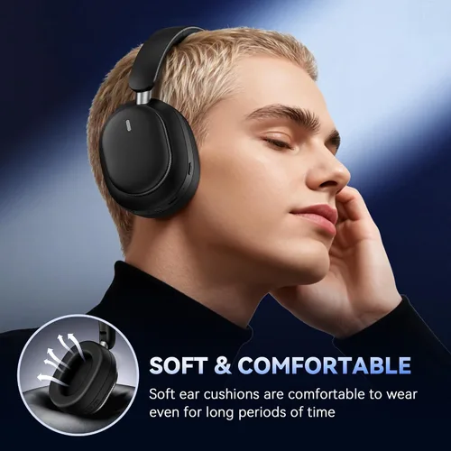 Vista 5 de Pointcinco Auriculares híbridos con cancelación activa de ruido, auriculares inalámbricos Bluetooth 6.0 sobre la oreja, tiempo de reproducción de 50