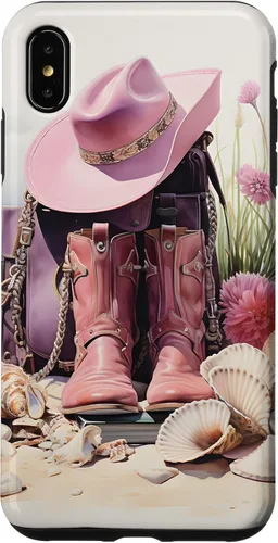 Vista 11 de Botas rosas y sombrero de vaquero Funda floral de vaquera costera para iPhone 17