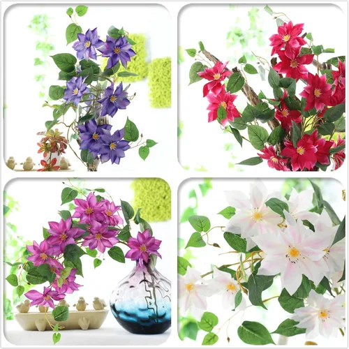 Vista 5 de Silk Clematis - Plantas artificiales de vid, 12 flores, 33 pulgadas, 4 unidades (crema)