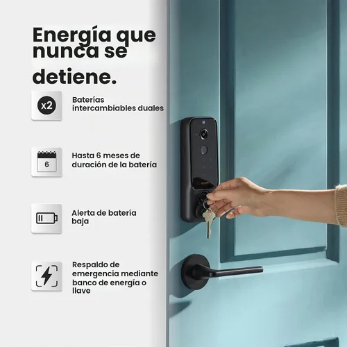 Vista 4 de Lockin Veno Plus, cerradura inteligente todo en uno para puerta delantera, baterías duales