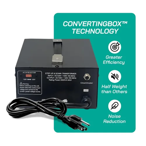 Vista 5 de Convertidor Transformador de Voltaje de 3000 Vatios para Japón Elevador/Reductor - 100v a 120v / 120v a 100v Convertidor de Energía Japonés - Cable