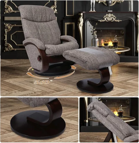 Vista 5 de Silla reclinable con juego otomano, silla decorativa para sala de estar con base de madera maciza giratoria de 360 grados, espuma viscoelástica