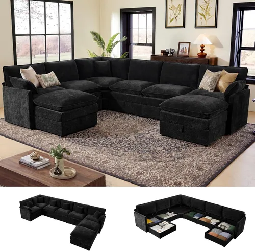 Vista 38 de Ihanherry Sofá modular de 103 pulgadas con almacenamiento, sofá de nube en forma de U con otomanas móviles y 4 almohadas, sofás seccionales