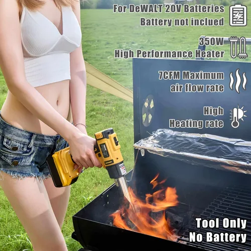 Vista 4 de Pistola de Calor Inalámbrica para Batería Dewalt 20v, Pistola de Aire Caliente de Soldadura de Calentamiento Rápido 350W, Configuración de 2