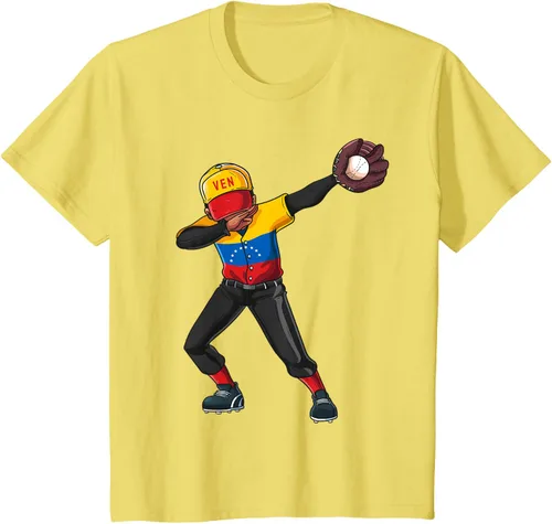 Vista 47 de Baseball Dabbing Venezuela Player Catcher Pitcher Hombres Niños Camiseta, Negro