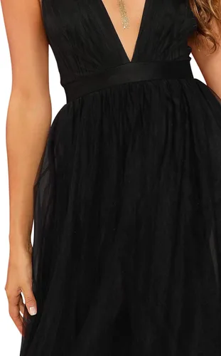 Vista 4 de Floerns - Vestido largo de cóctel con tirantes delgados y escote profundo para mujer